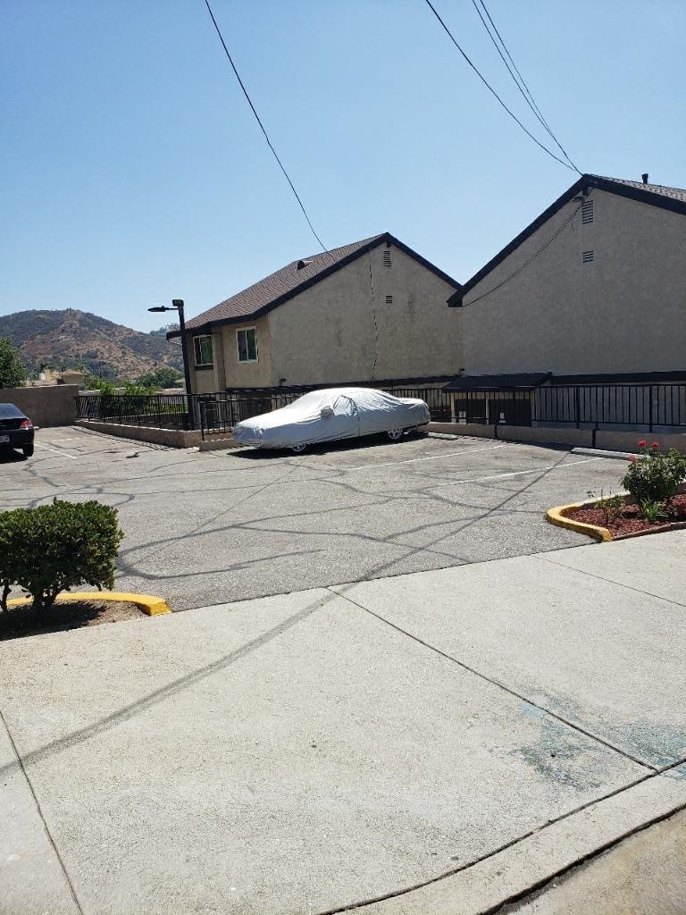 a car is parked in a parking lot
